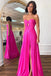 Simple Hot Pink Sweetheart Keyhole Pleated Chiffon Prom Dress, A Line Formal Dress With Split OM0410