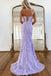 Long Mermaid Strapless Purple Appliques Lace Corset V neck Prom Dress With Lace Up OM0421