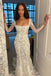 Mermaid Long Sleeves Square Neck Tulle Appliques Wedding Dress, Bridal Gown OW0150