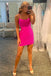 Rose Pink Spaghetti Straps Scoop Tight Homecoming Dress, Lace up Dance Dress OMH0268