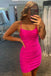 Rose Pink Spaghetti Straps Scoop Tight Homecoming Dress, Lace up Dance Dress OMH0268