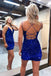 Glitter Royal Blue Sequins V Neck Homecoming Dresses With Tight, Criss Cross Straps Dress OMH0269