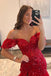 Sparkly A line Burgundy Off the Shoulder Tiered Tulle Prom Dresses With Slit OM0391