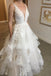 Charming Ivory V Neck Layers Lace Applique Tulle Long Bridal Wedding Dress OW0143
