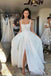 Gorgeous A line Ivory Straps Scoop Appliques Lace Long Wedding Dress With Slit OW0149