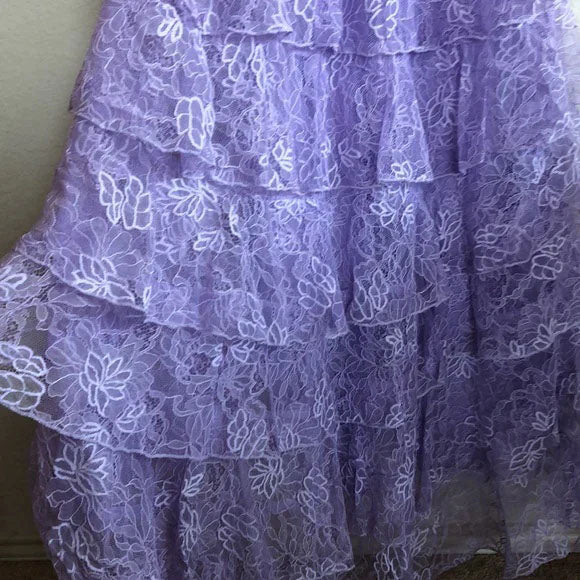 A Line Lace Lilac V neck Strapless Prom Dresses, Layers Long Formal Dresses OM0412