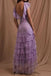 A Line Lace Lilac V neck Strapless Prom Dresses, Layers Long Formal Dresses OM0412