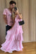 Elegant A line Pink Chiffon Tiered Sleeveless Straps Backless Prom Girl Dresses OM0418