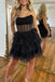 Sparkly A line Black Strapless Tiered Corset Short Homecoming Dresses OMH0284