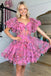 A line Floral Puff Sleeves Sweetheart Corset Homecoming Dresses With Bowknot OMH0276