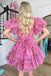 A line Floral Puff Sleeves Sweetheart Corset Homecoming Dresses With Bowknot OMH0276