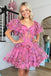 A line Floral Puff Sleeves Sweetheart Corset Homecoming Dresses With Bowknot OMH0276