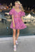 A line Floral Puff Sleeves Sweetheart Corset Homecoming Dresses With Bowknot OMH0276