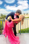 Mermaid Pink Lace Appliques V Neck Long Prom Dress, Slit Evening Dresses OM0387