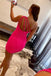 Sparkly One Shoulder Hot Pink Sequins Homecoming Dresses With Beaded, Dance Dress OMH0266