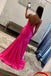 Elegant A line Hot Pink Spaghetti Straps Mermaid  Floor Length Long Prom Dresses OM0395