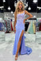 Charming Lavender Appliques Lace Square Neck Mermaid Long Prom Dress with Slit OM0422