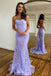 Charming Mermaid Lilac Lace Appliques Spaghetti Straps Prom Dress With Criss Cross OM0404