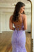 Charming Mermaid Lilac Lace Appliques Spaghetti Straps Prom Dress With Criss Cross OM0404