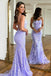 Charming Mermaid Lilac Lace Appliques Spaghetti Straps Prom Dress With Criss Cross OM0404