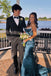 Mermaid Spaghetti Straps Blue Beading Sleeveless Prom Dresses With Slit OM0389