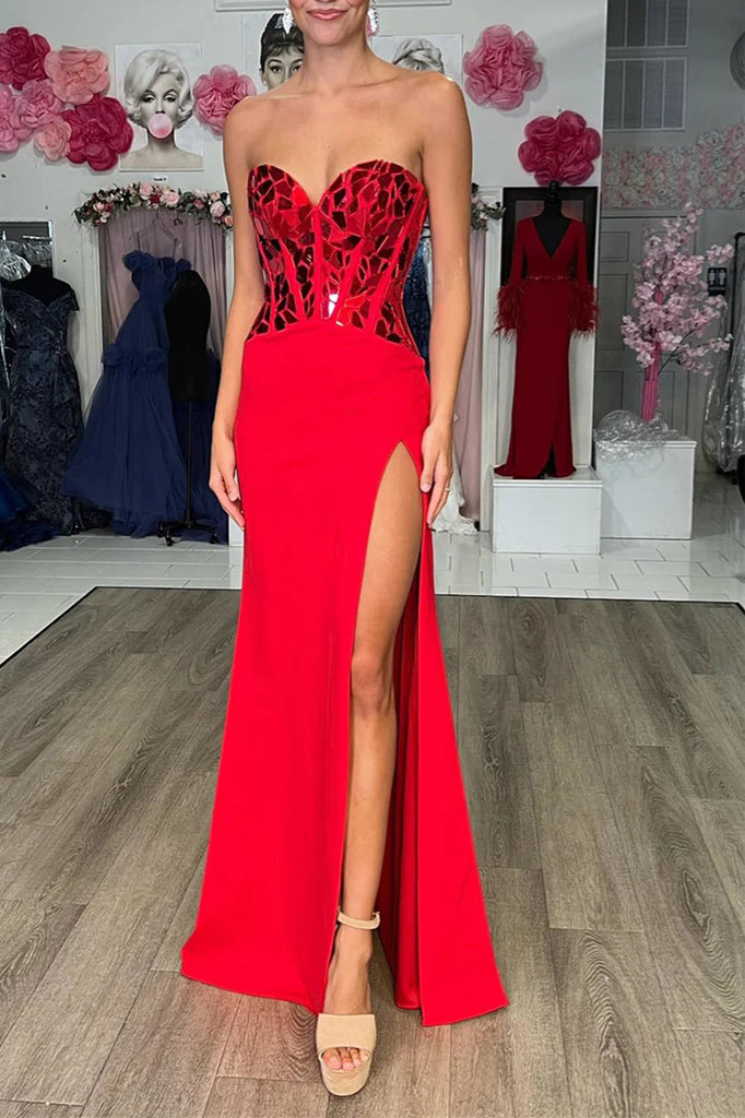 Unique Mermaid Royal Blue Mirror-Cut Sequins Strapless Sleeveless Prom Dresses OM0388