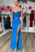 Unique Mermaid Royal Blue Mirror-Cut Sequins Strapless Sleeveless Prom Dresses OM0388