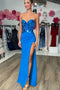 Unique Mermaid Royal Blue Mirror-Cut Sequins Strapless Sleeveless Prom Dresses OM0388