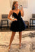 A Line Black Spaghetti Straps Tiered Tulle Homecoming Dresses with V Neck,Dance Dress OMH0271