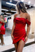 Sheath Red Off the Shoulder Homecoming Dresses With Ruffles, Cocktail Dresses OMH0287
