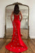 Simple Mermaid Red Strapless Sleeveless Sweep Train Prom Dresses With Stars OM0406