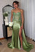 Sparkly Sheath Green Spaghetti Straps Corset Sequins Long Prom Dress With Slit OM0452