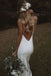 Simple A Line Ivory V Neck Spaghetti Straps Backless Beach Wedding Dresses OW0155