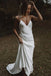 Simple A Line Ivory V Neck Spaghetti Straps Backless Beach Wedding Dresses OW0155