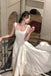A Line Ivory Square Neck Prom Dresses, Ankle Length Elegant Evening Gowns OM0400