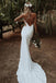 Simple Mermaid V neck Spaghetti Straps Criss Cross Long Ivory Beach Wedding Dress OW0148