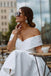 Simple A Line Off the Shoulder Ivory Wedding Dress, Tea Length Satin Lace Up Bridal Dress OW0154