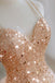 Sparkly A Line V Neck Spaghetti Straps Sweep Train Long Prom Dress With Slit OM0426