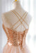 Sparkly A Line V Neck Spaghetti Straps Sweep Train Long Prom Dress With Slit OM0426