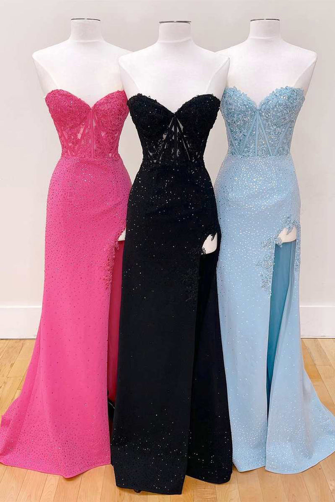 Charming Black Mermaid Sweetheart Strapless Corset Sleeveless Prom Dresses OM0408