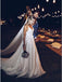 A-Line Spaghetti Straps Backless Sweep Train Boho Wedding Dress with Appliques PDR41