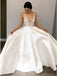A-Line Deep V-Neck Floor-Length Satin Wedding Dress with Lace Appliques PDR42