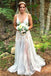 Charming A-Line Spaghetti Straps Sweep Train Wedding Dress with Appliques PDL59