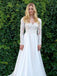 A-Line V-Neck Long Sleeves Wedding Dress with Lace Appliques PDL50