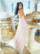A-Line Halter Backless Light Pink Chiffon Beach Wedding Dress with Appliques Ruffles PDR83