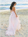 A-Line Halter Backless Light Pink Chiffon Beach Wedding Dress with Appliques Ruffles PDR83