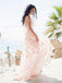 A-Line Halter Backless Light Pink Chiffon Beach Wedding Dress with Appliques Ruffles PDR83