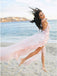 A-Line Halter Backless Light Pink Chiffon Beach Wedding Dress with Appliques Ruffles PDR83