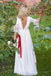 A-Line V-Neck V Back 3/4 Sleeves Satin Boho Wedding Dress with Lace PDS27