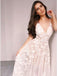 A-Line Spaghetti Straps Floor-Length V Neck Wedding Dress with Appliques PDS28